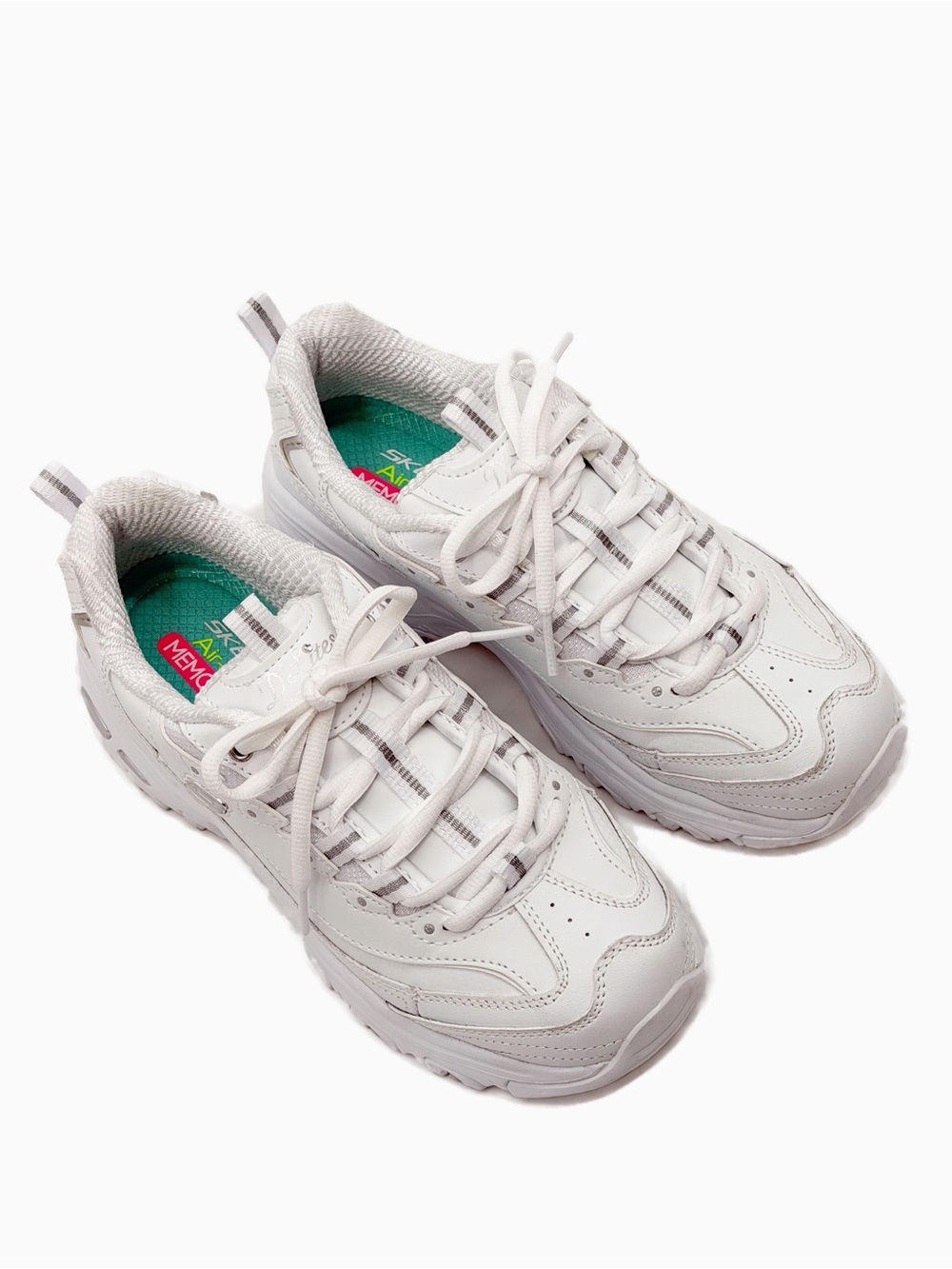Skechers D’Lites White Leather Air-Cooled Memory Foam Sneakers Women’s Size 7